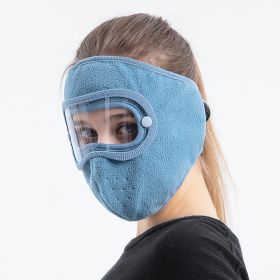 Windproof Face Warm Mask; Winter Ski Breathable Masks Fleece Face Shield Caps With HD Goggles Anti-fog Cycling Balaclava - Blue