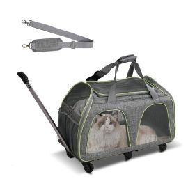 Pet Rolling Carrier With Wheels Pet Travel Carrier Transport - Grey - Pet entertainment