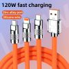 3.3ft 120W 3-In-1 Multi Fast Charging Nylon Braided Cable; USB Charger Cord With 3 Different Ports (Type C/Micro/Lightning) - 3.3ft/orange