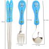 Children's three-piece cartoon cutlery stainless steel chopsticks spoon fork travel cutlery - blue