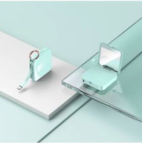 Mini Keychain Comes With Wire Diamond-encrusted Beauty Mirror Mobile Charging Bank (Option: Green-Type c-5000mah)