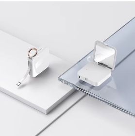Mini Keychain Comes With Wire Diamond-encrusted Beauty Mirror Mobile Charging Bank (Option: White-Type c-5000mah)