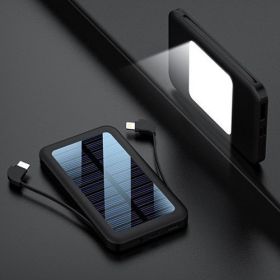 Square Aluminum Shell Solar Power Bank With Cable (Option: Black-20000mAh)