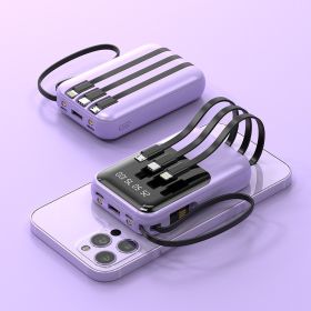 Mini Digital Display Sharing With Self-contained Line Large-capacity Power Bank (Option: Purple-10000mAh)