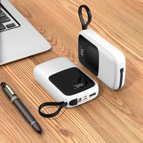 Power Bank Mini With Cable 10000mAh Portable Power Bank (Option: White-6000mAh)