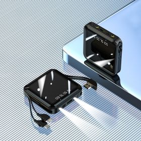 Mini Electroplating Mirror Power Bank With Cable (Option: Cool black-Fourgrid digital display-20000mAh)